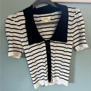 Maeve Black and White Striped Cardigan